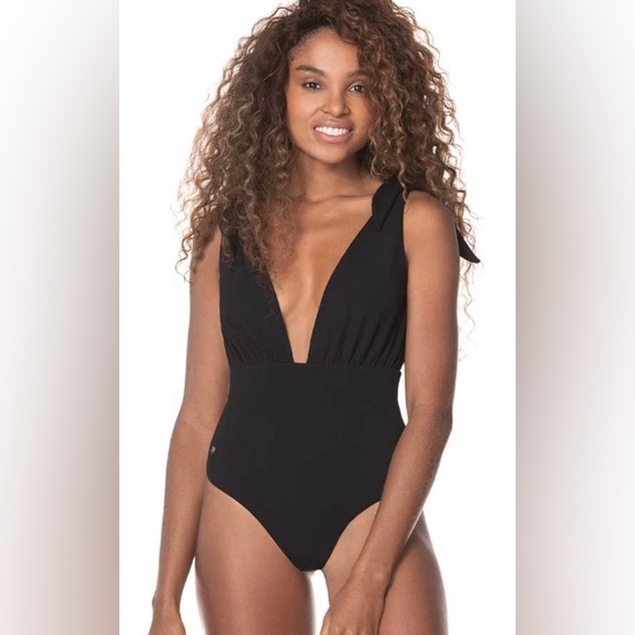 RARE Maaji 🍹 Classy Black Reversible Floral Plunge Tie One-Piece 🏖️🌸 - Picture 5 of 13